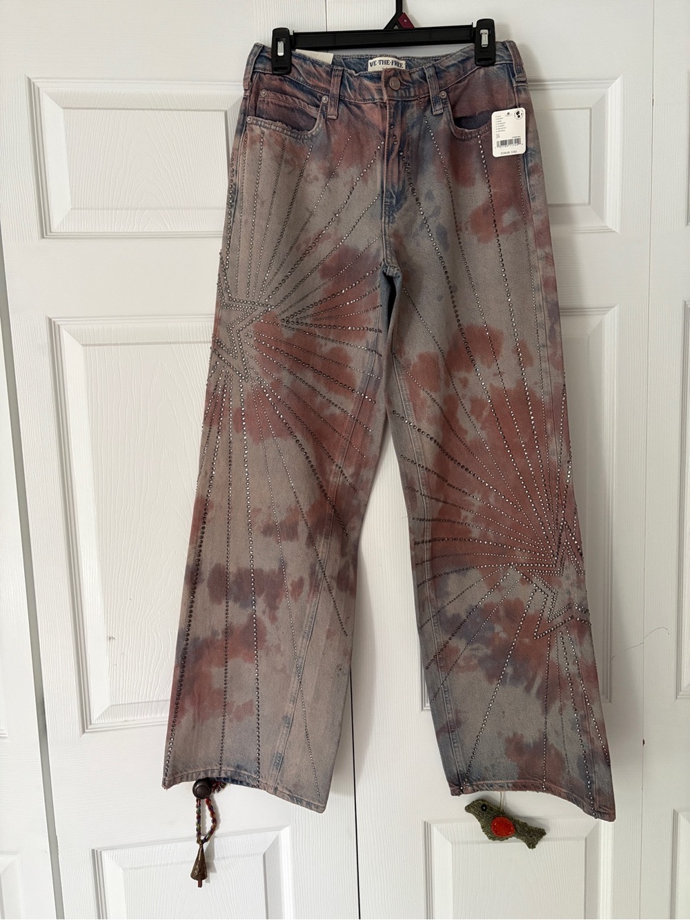 Free People Rust and Gray Tie-Dye Crystal-Embellished Bootcut Jeans